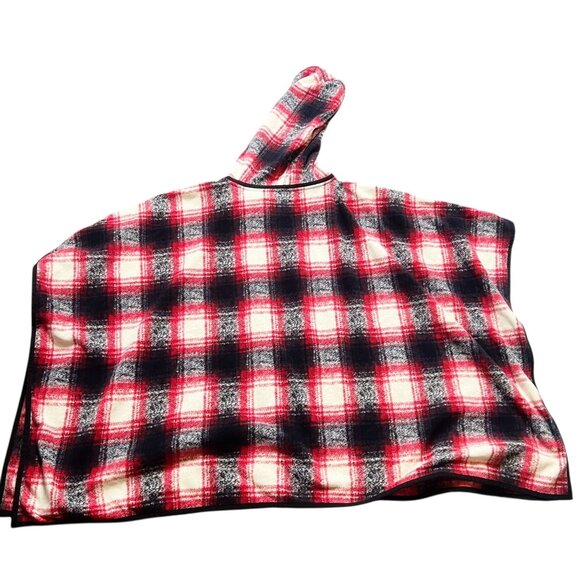 Eddie Bauer Poncho Top Womens Size M/L Petite Red White Black Plaid Hooded - Picture 3 of 5
